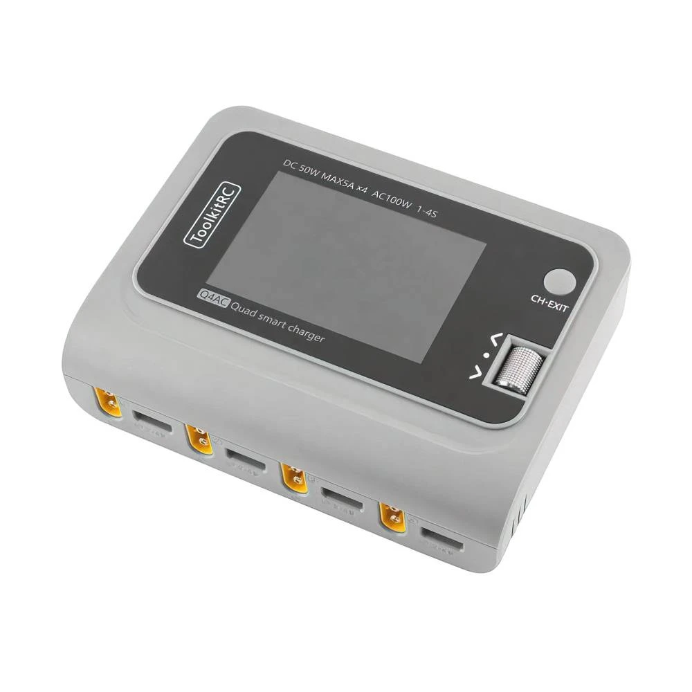 ToolkitRC Q4AC 1-4S 100W AC / 200W DC 4CH Smart Charger - XT60 3 ToolkitRC Q4AC 1-4S 100W AC / 200W DC 4CH Smart Charger - XT60
