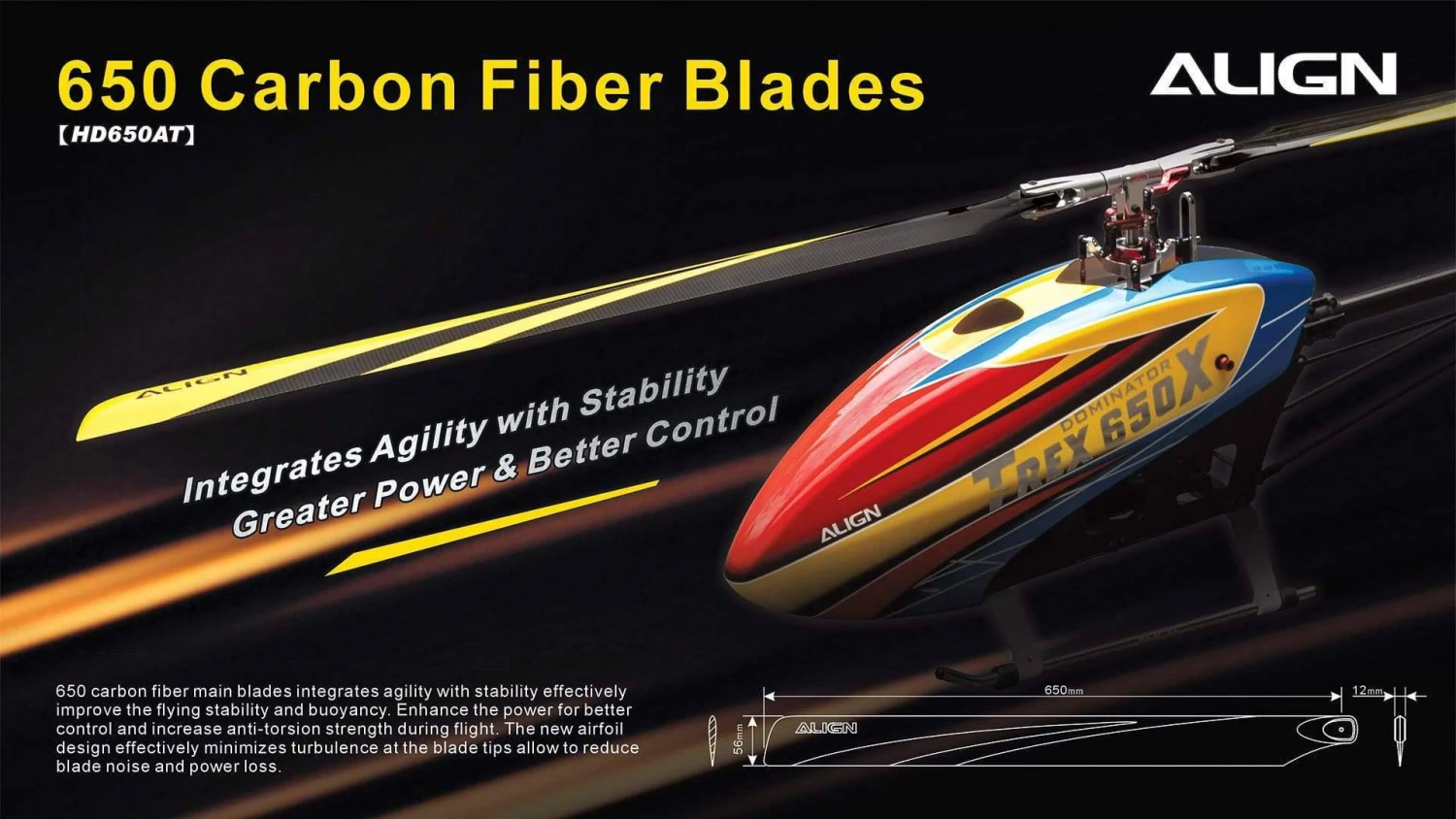 Align 650 Carbon Fiber Blades-Yellow 5 Align 650 Carbon Fiber Blades-Yellow - Image 3